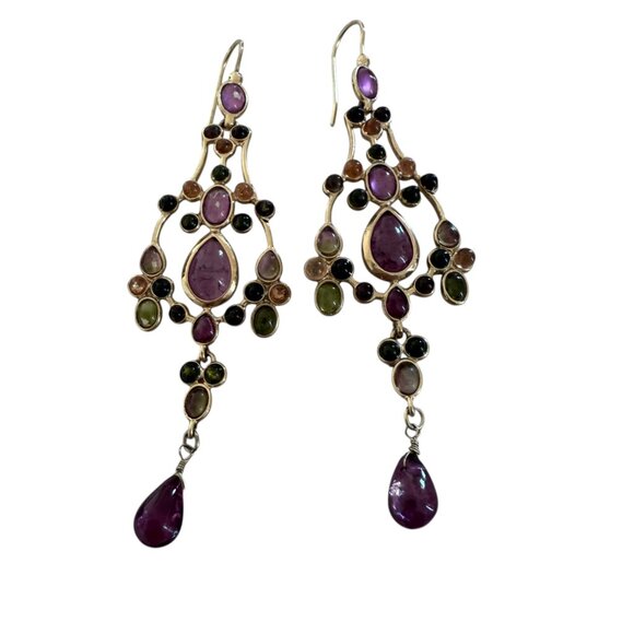 Rare Monet chandelier earrings faux tourmaline shades purple statement - Picture 4 of 7